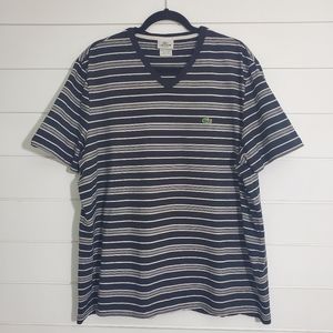 Lacoste Vintage Men's Regular Fit Striped V-neck Short Sleeve T-Shirt. Size: 9